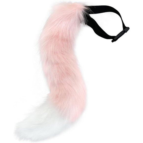🆕 Halloween Pink Faux Fur Cat Fox Ears Headband Wolf Tail Party Costume Adult - Picture 2 of 5